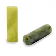 Tube natural stone bead 13x4mm Light olive green